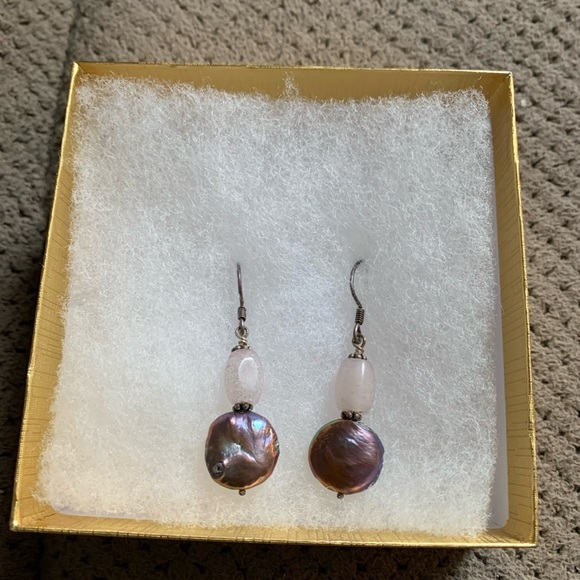 Pink Bead and Iridescent Shell Earrings - Picture 3 of 3